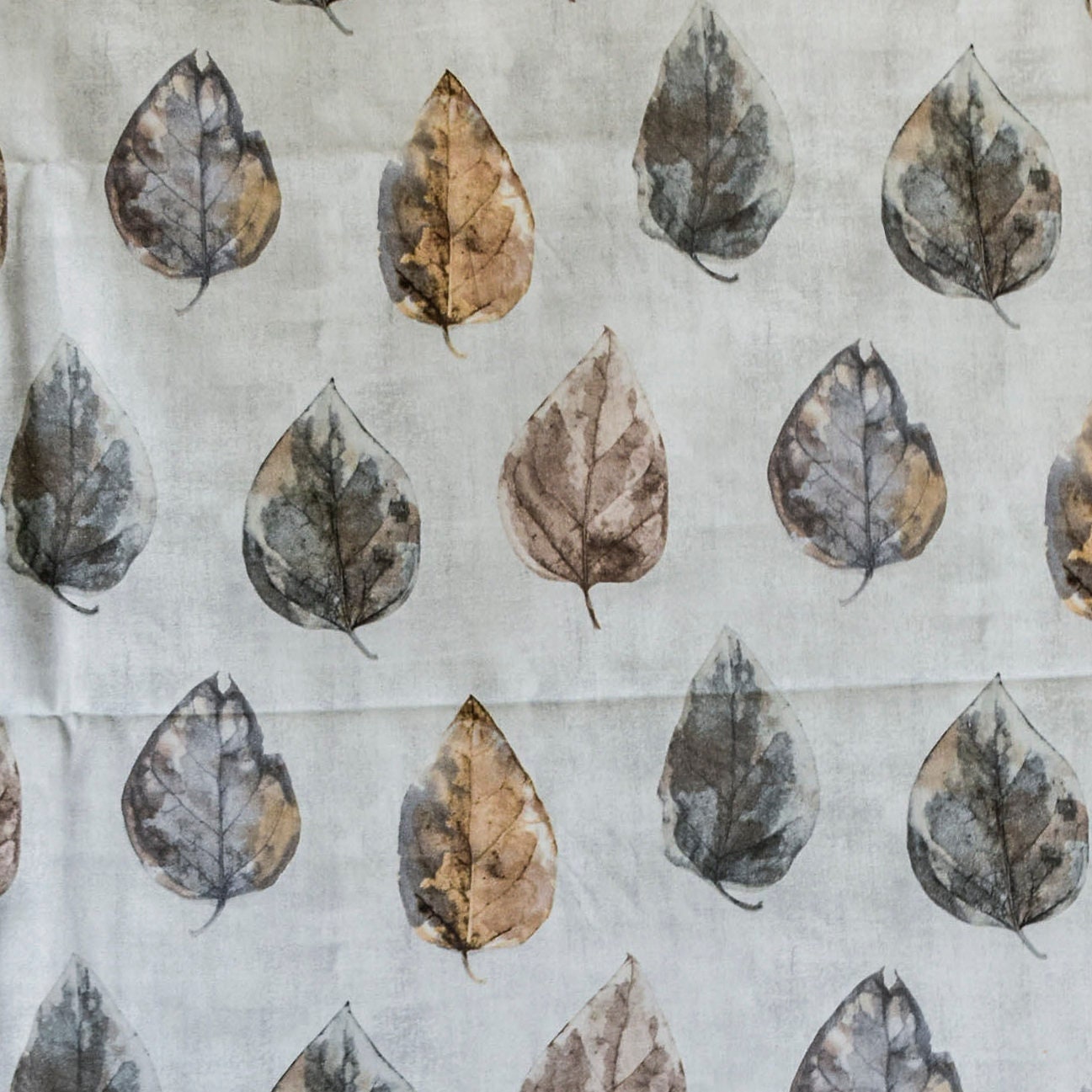 Vintage Leaves Gray Digital Printed Polyester Curtain Panels