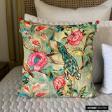 Maurya Elegance - Turquoise Blue Cotton Throw Cushion Cover