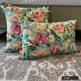 Maurya Elegance - Turquoise Blue Cotton Throw Cushion Cover