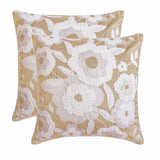 Snowy Blossoms - Beige Velvet Throw Cushion Cover
