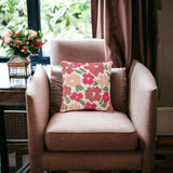 Pink Peony - Pink Cotton Throw Cushion Cover