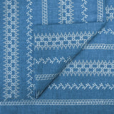 Light Blue, White Geometric Cotton Embroidery Curtain Panels