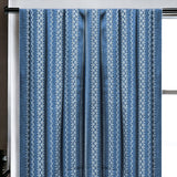 Light Blue, White Geometric Cotton Embroidery Curtain Panels