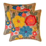 Sunburst Blooms - Beige Velvet Throw Cushion Cover