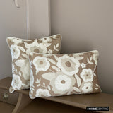 Snowy Blossoms - Beige Velvet Throw Cushion Cover