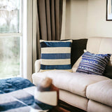 Velvet Band Navy - Navy Velvet & Linen Throw Cushion Cover