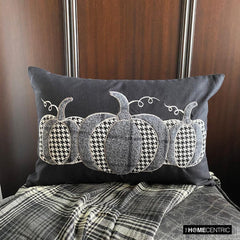 Black Linen Decorative Lumbar Pillow Cover - Vintage Pumpkins