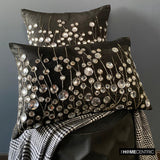 Black Crystal Garden - Black Art Silk Decorative Throw Cushion Cover