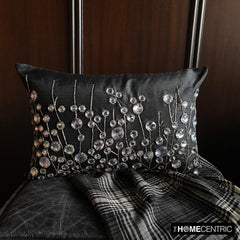 Kristy - Black Silk Decorative Lumbar  Cushion Cover