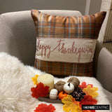 Thankful Harvest - Orange Velvet Happy Thanksgiving Throw Cushion Cover