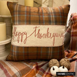 Thankful Harvest - Orange Velvet Happy Thanksgiving Throw Cushion Cover