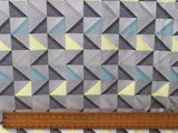Grey And Yellow Triangle Cotton Fabric By The Metre