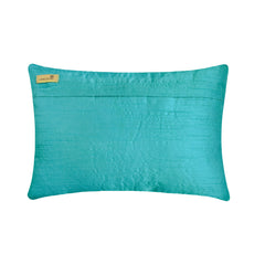 Aquamarine Roses - Art Silk Turquoise Decorative Lumbar Cushion Cover