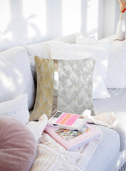 Auriferous - Silver & Gold Silk Throw Pillow Cover