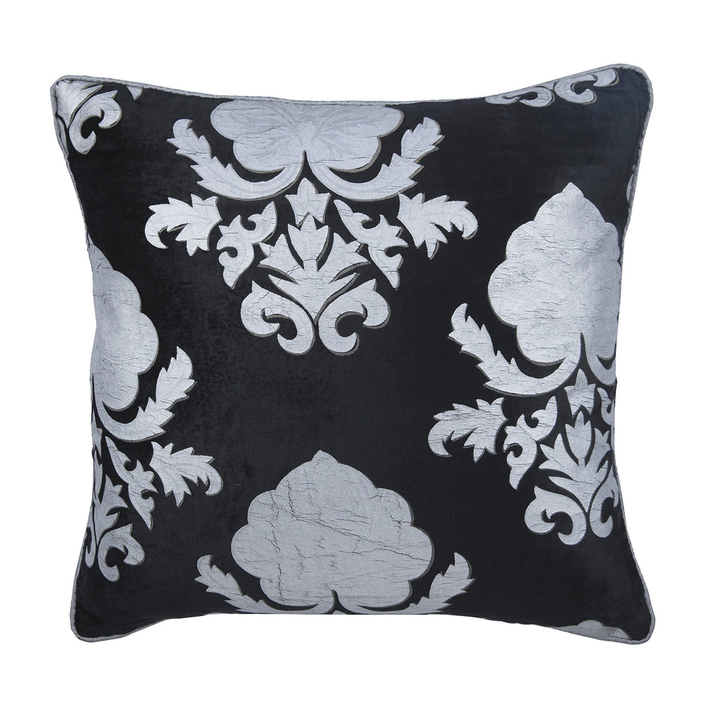 Behind The Damask - Black Velvet Throw Pillow Cover