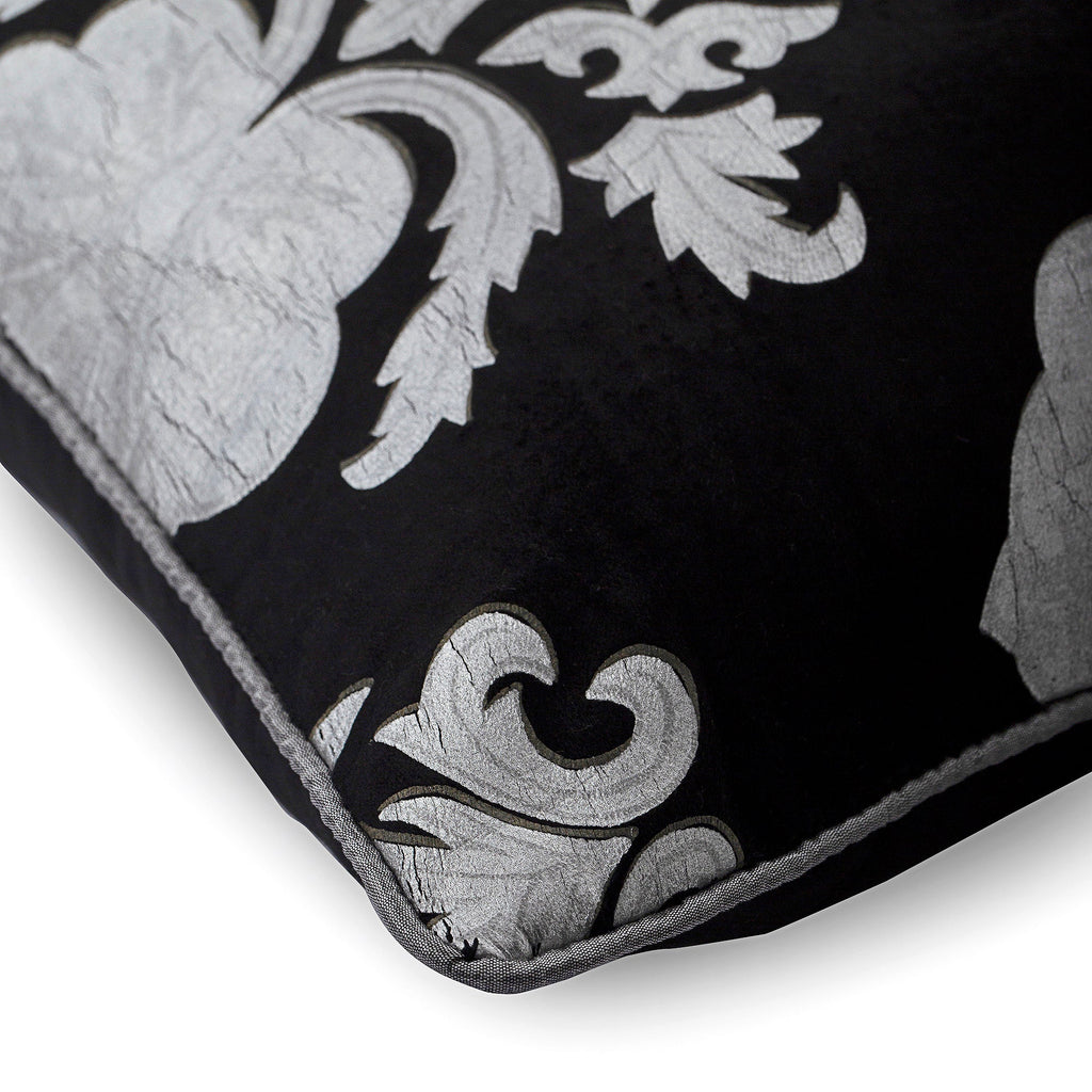 Behind The Damask - Black Velvet Throw Pillow Cover
