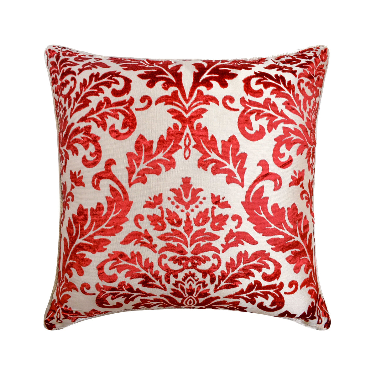 Cayenne Red Damask - Cayenne Red Burnout Velvet Throw Pillow Cover