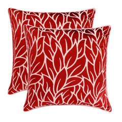 Cayenne Red Leaves - Cayenne Red Burnout Velvet Decorative Euro Sham