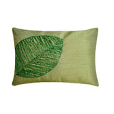 Green Leaf - Art Silk Green Decorative Lumbar Pillow Cover