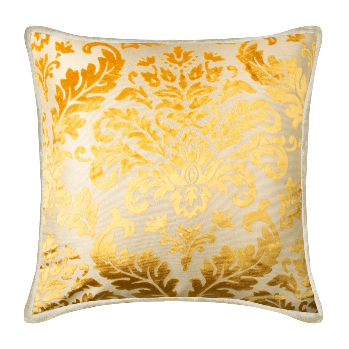 Mimosa Yellow Damask - Mimosa Yellow Burnout Velvet Decorative Euro Sham