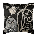 Black Art Silk Beaded Throw Pillow Cover Night Owls