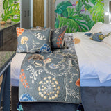 Peacock Willow - Linen Blue Decorative Bed Runner and Cushion Cover