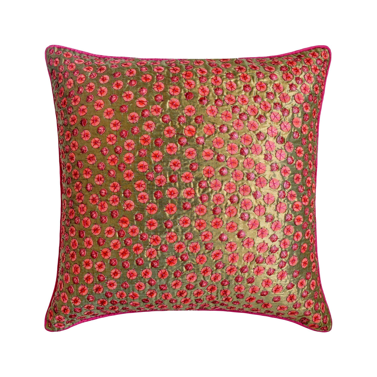 Warmth And Love - Pink Zari Art Silk Throw Pillow Cover