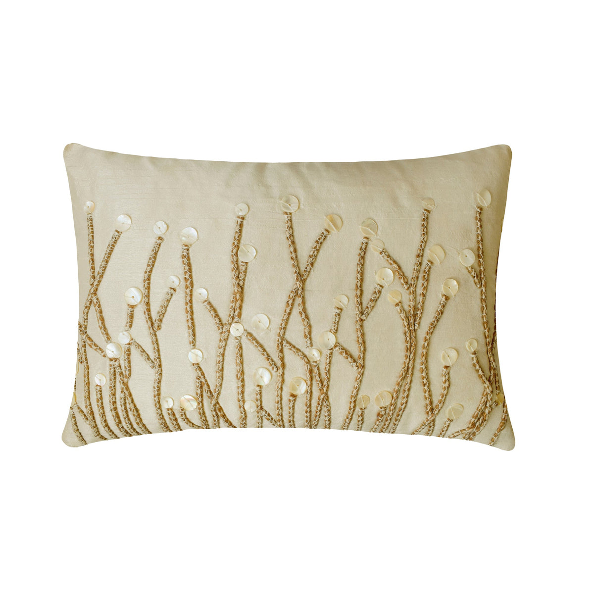 Amour - Art Silk Ivory Decorative Lumbar Cushion Cover