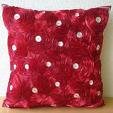 Bed Of Roses - Red Art Silk Decorative Euro Sham