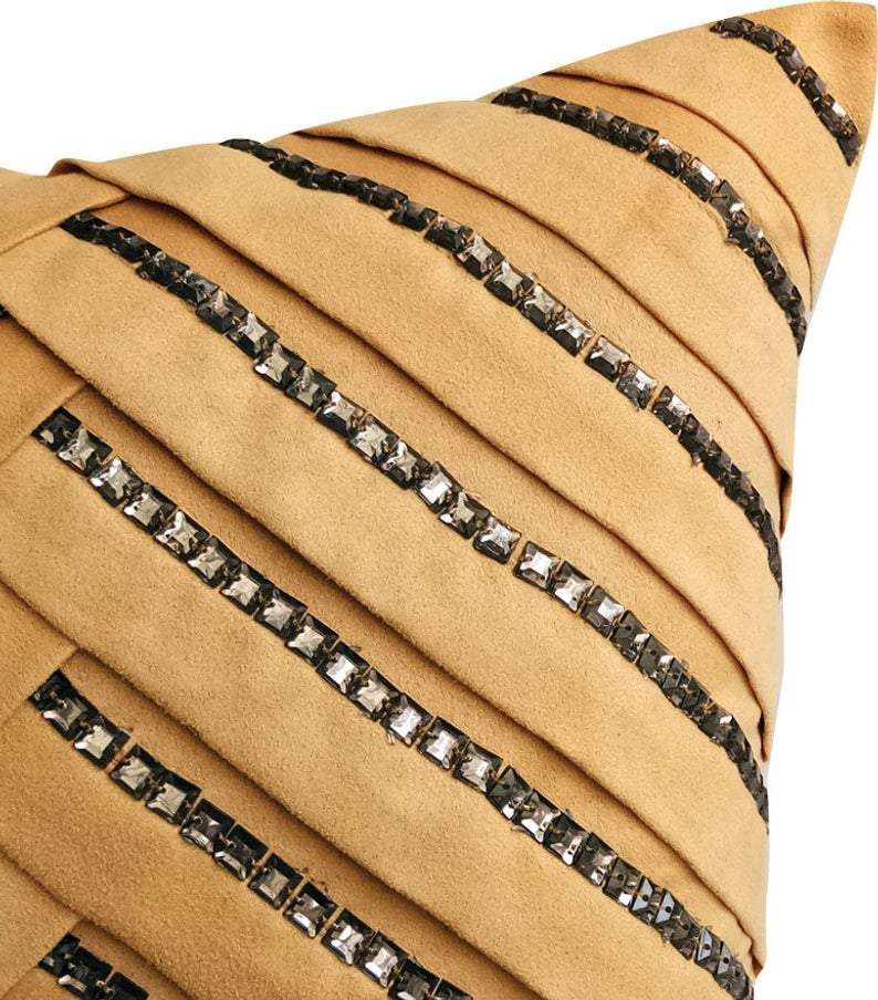 Beige Crystalline - Beige Faux Suede Decorative Euro Sham