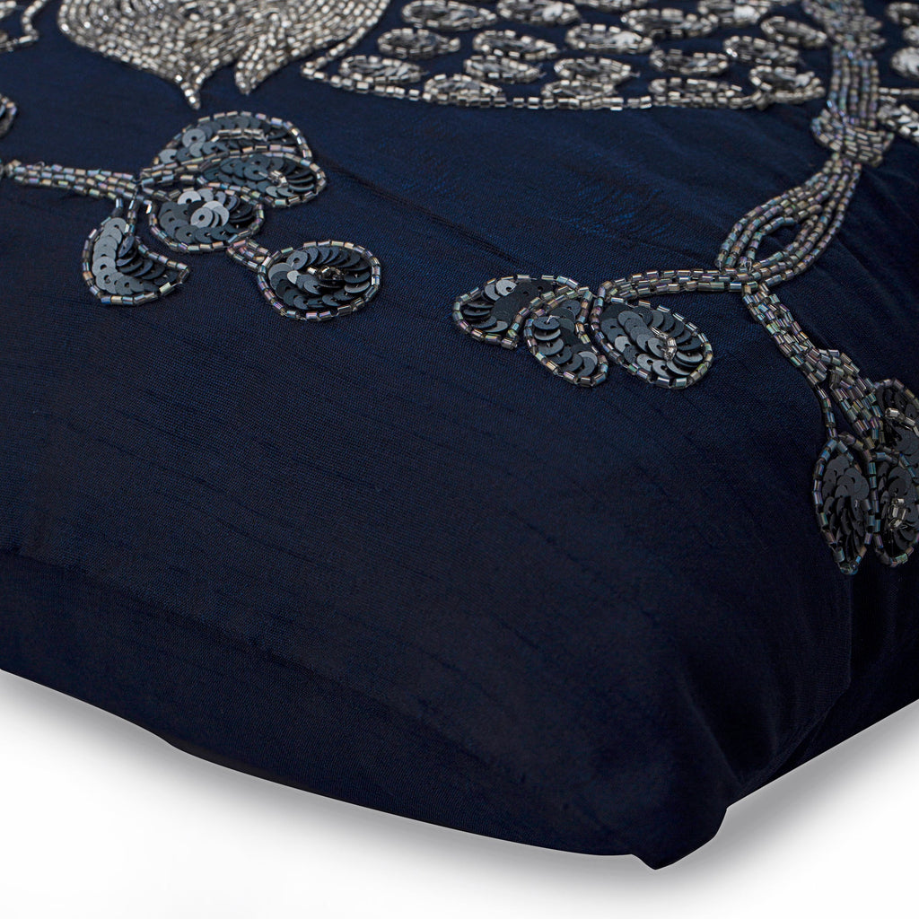 Birdy Flight - Navy Blue Art Silk Throw Pillow Cover