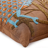 Birdy Paradise - Brown Art Silk Throw Pillow Cover