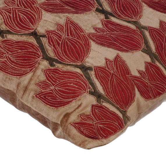 Tulip Sway - Rust Cotton Linen Throw Pillow Cover
