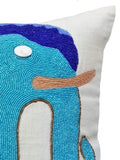 Blue Elephant - Blue Cotton Linen Throw Pillow Cover