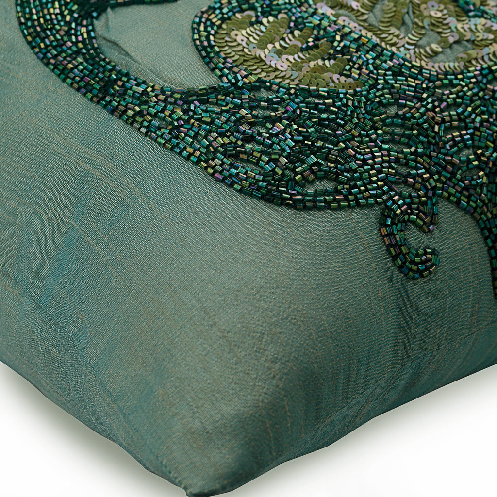 Peacock Glam Silk Throw Pillow Cover