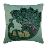 Silver Dancing Peacock - Silver Art Silk Throw Pillow Cover