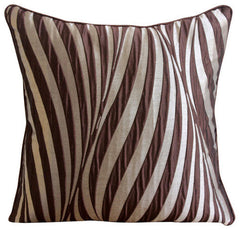 Brown Waves - Brown Jacquard Weave Decorative Euro Sham