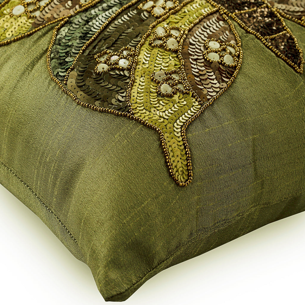 Butterfly Envy - Green Art Silk Throw Cushion Cover