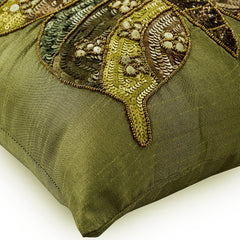 Butterfly Envy - Green Art Silk Throw Cushion Cover