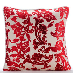 Cayenne Red Florals - Cayenne Red Burnout Velvet Decorative Euro Sham