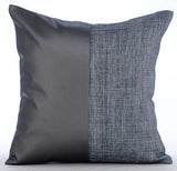 Charcoal Grey Leather N Jute Pillow Cover