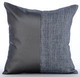 Charcoal Grey Leather N Jute - Gray Faux Leather Decorative Euro Sham