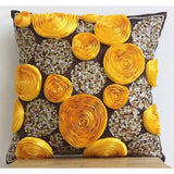 Chocolate Marigolds - Brown Art Silk Decorative Euro Sham