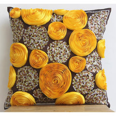 Chocolate Marigolds - Brown Art Silk Throw Pillow Cover