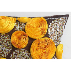 Chocolate Marigolds - Brown Art Silk Throw Pillow Cover