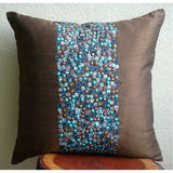 Cocoa Turq - Chocolate Brown Art Silk Decorative Euro Sham