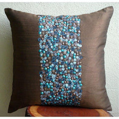 Cocoa Turq - Chocolate Brown Art Silk Decorative Euro Sham