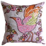 Silver Birdy - Gray Art Silk Throw Pillow Cover
