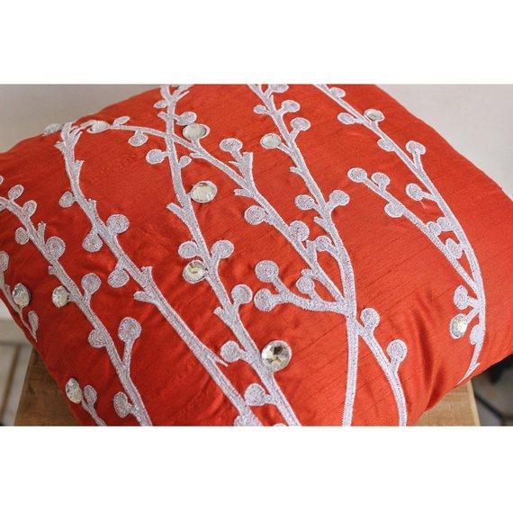 Coral Orange Willow - Coral Orange Art Silk Decorative Euro Sham