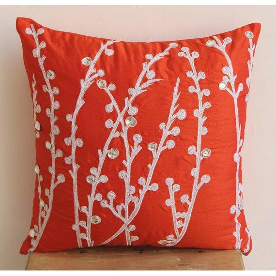 Coral Orange Willow - Coral Orange Art Silk Decorative Euro Sham